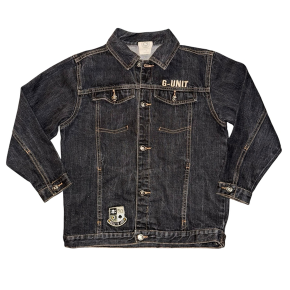 Boys 50 cent G-Unit Denim Jacket Size 7 Black Jean y2k retro - Picture 1 of 10